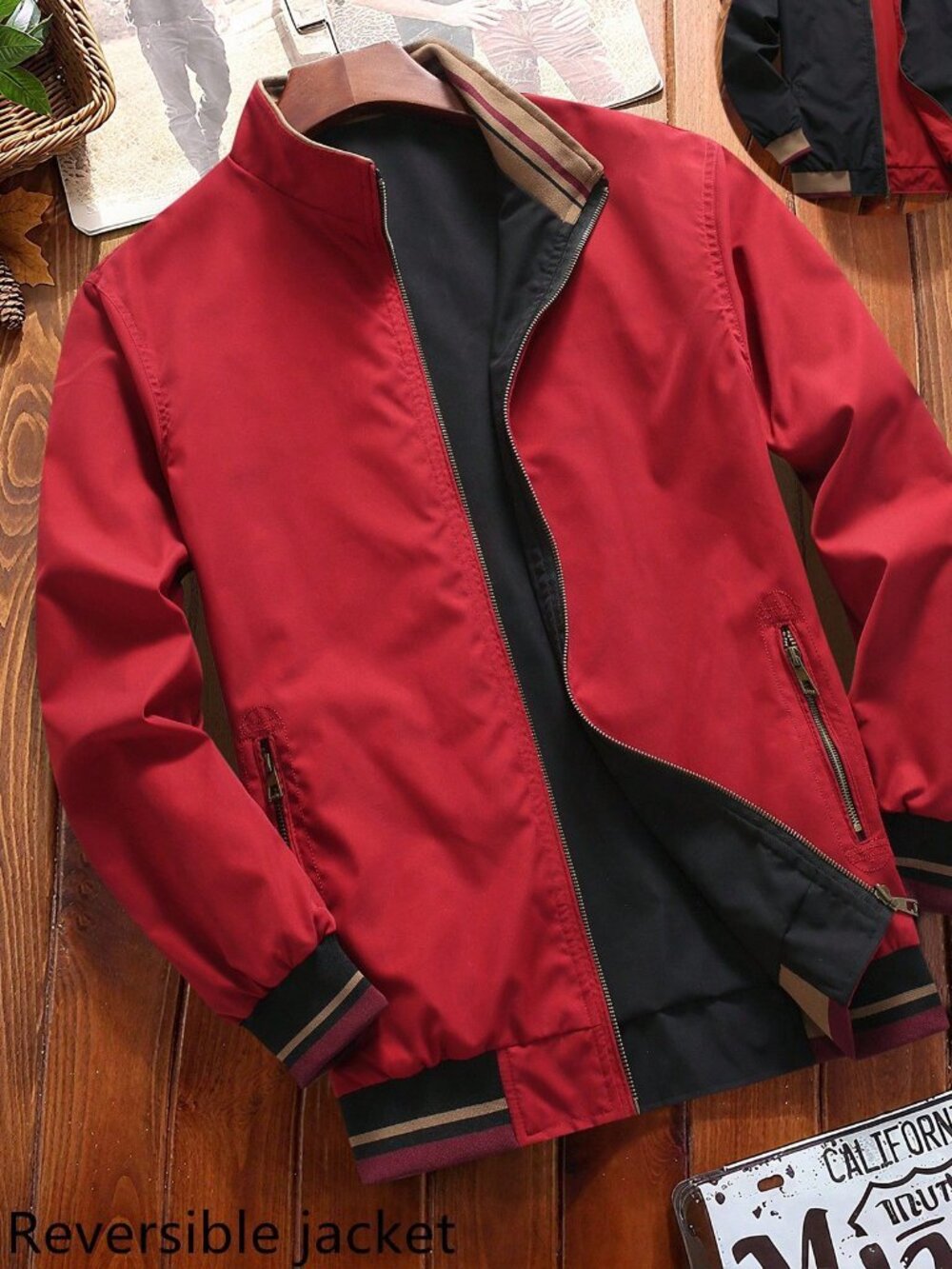 Burgundy Casual Men's Windbreaker Jacket